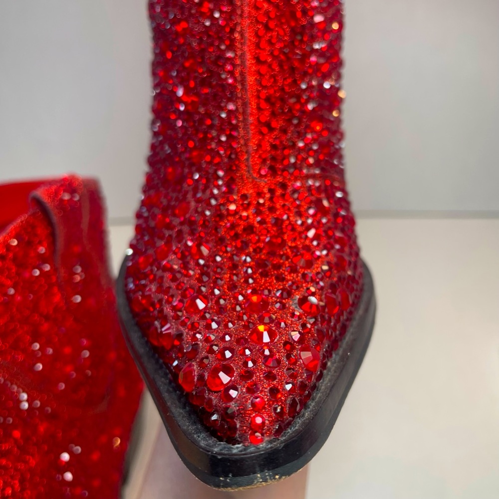 BNIB FIRST QUALITY Jessica Simpson Red Tamira 2 Rhinestone Ankle Boots 6M - Picture 11 of 16